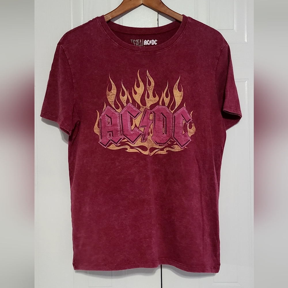 Time and Tru Burgundy AC/DC Logo Tee